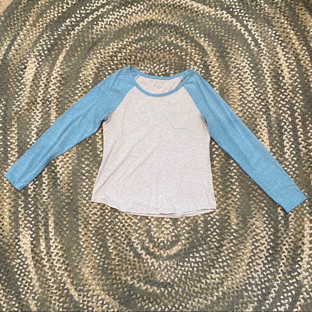 Long sleeve blue and grey shirt